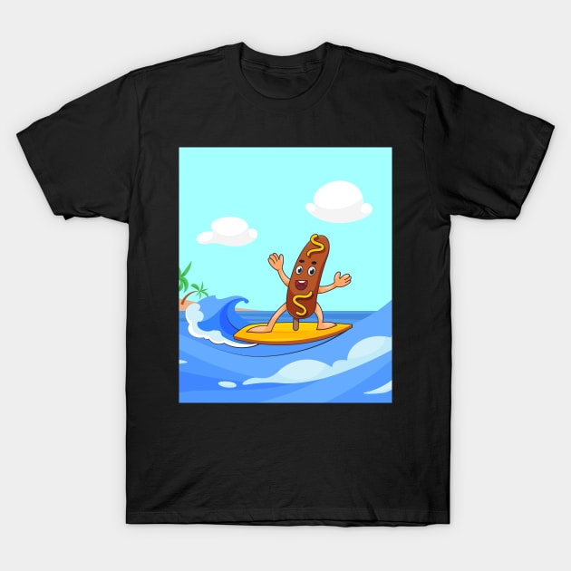 Corndog Surfing T-Shirt by LetsBeginDesigns